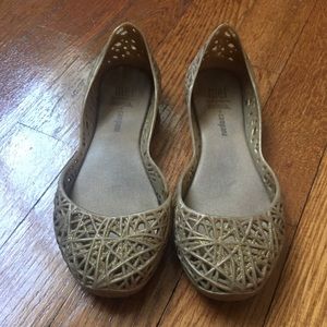 Melissa + Campana Gold Glitter Flats, Size 13